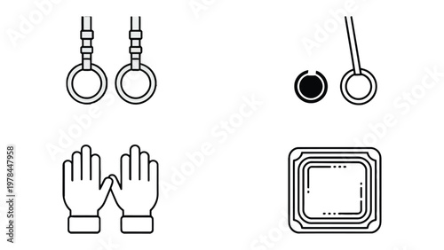 Gymnastic Apparatus in a Minimalist Design: A collection of essential gymnastic apparatuses, presented in a clean, minimalist style against a monochromatic backdrop.
