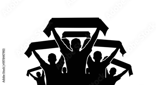 People Celebrating With Raised Arms Silhouette.