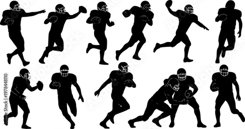 various set Vector silhouette of american football players for graphic resources
