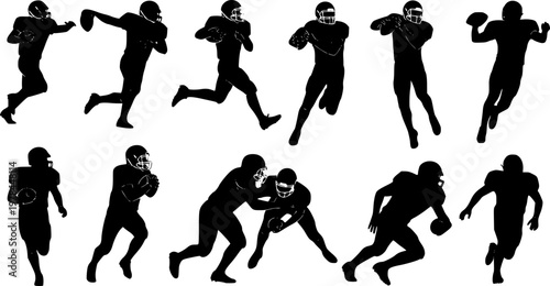 various set Vector silhouette of american football players for graphic resources
