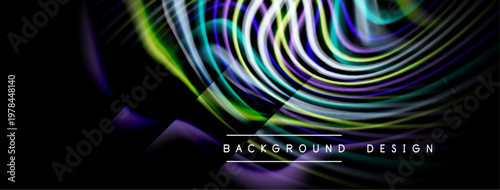 Abstract vibrant lines create flowing design. Dark background emphasizes colorful curves, modern aesthetic. Text reads background design.