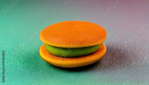 Close-up of a Vibrant Orange and Green Macaron.
