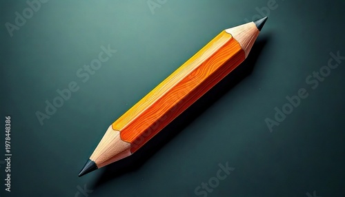 Close-up of a vibrant orange pencil on a dark green surface.