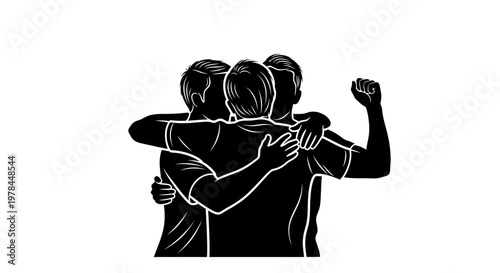 Three people hugging each other tightly.