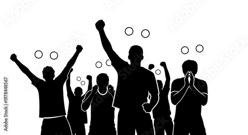 People Celebrating with Raised Arms Silhouette.