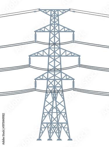 An electricity pylon is featured with electrical wires