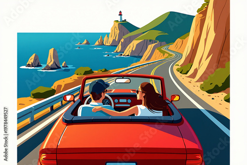 Pacific Coast Highway Landscape with Lighthouse and Ocean Cliffs