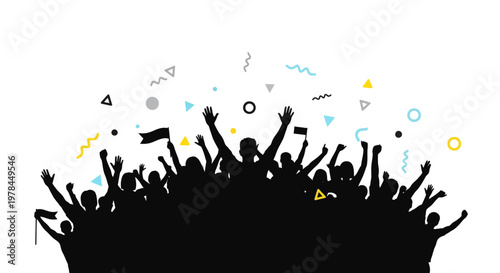 People Celebrating with Raised Hands Silhouette.