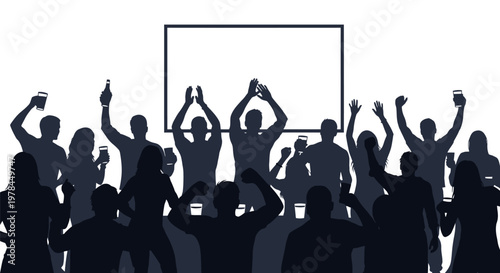 People Celebrating with Raised Hands Silhouette.