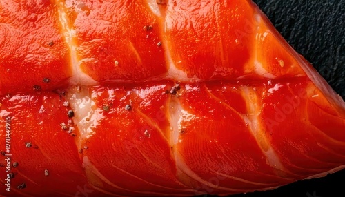 Close-up of a vibrant piece of cooked salmon fillet.
