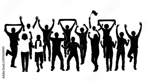 People Celebrating with Raised Hands Silhouettes.