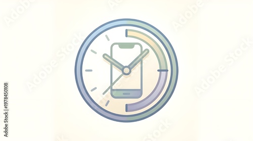 Free Download Large Clock Face with Smartphone Icon and Colorful Progress Ring, Concept of Mobile Usage Tracking, Screen Time Monitoring, Daily Schedule, Digital Habits, and Time Management Analysis - GFXLoad