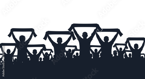 Silhouettes of people holding triangles up.