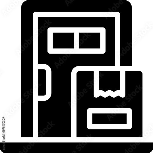 door delivery glyph icon. Strong and solid vector icon for websites, mobile interfaces, presentations, and visual branding. High quality and easy to edit.