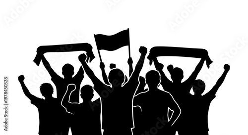 People cheering with raised arms.