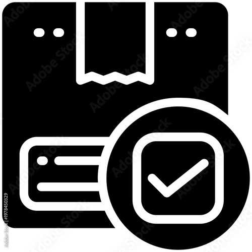 package approve glyph icon. Strong and solid vector icon for websites, mobile interfaces, presentations, and visual branding. High quality and easy to edit.