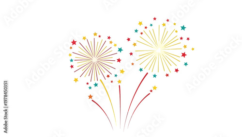 Colorful fireworks illustration on white background celebratory vector design