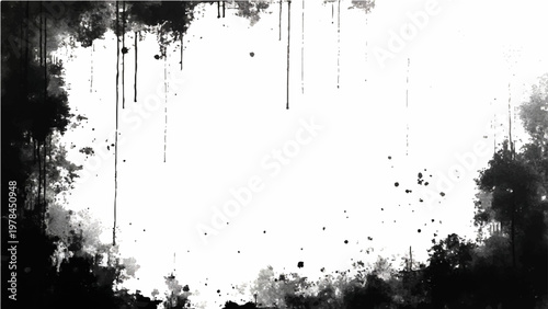 Dark grunge abstract art style, grungy border and paint splash, ink blot and textured frame background and creative artistic concept.