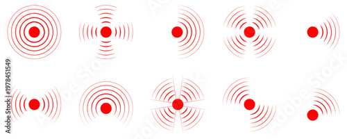 Wave sonar. Radar with signal. Icon of pulse. Concentric sound circle. High sonic frequency with vibration in air. Noise and energy from speaker. Symbol of radio. Vector illustration
