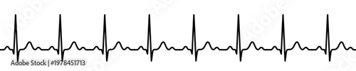 Linear electrocardiogram graph showing heart rhythm. A continuous pulse wave symbolizing vital signs, medical monitoring, and heart health. Vector illustration.