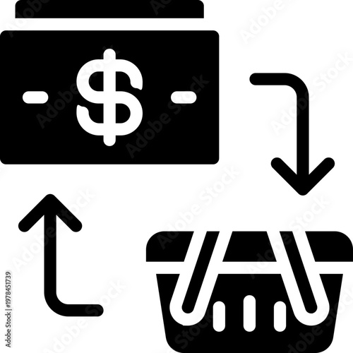 shopping glyph icon. Strong and solid vector icon for websites, mobile interfaces, presentations, and visual branding. High quality and easy to edit.