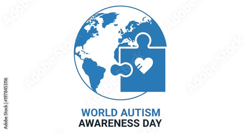 World autism awareness day graphic featuring a globe and puzzle pieces