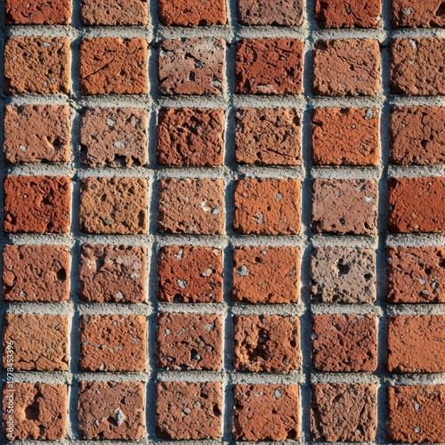 Close-up of a Red Brick Wall with Mortar Joints.