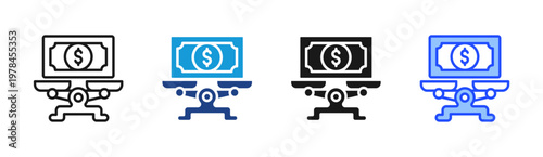 Online Income icon set multiple style collection