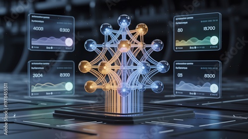 Futuristic Network Visualization with Infographic Screens