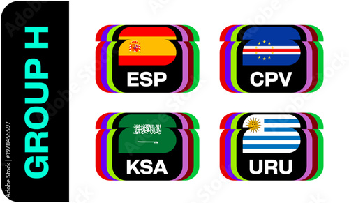 2026 Football Group H Flags Stylized