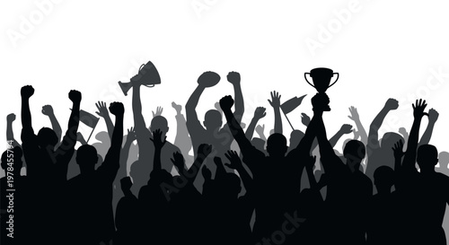 People celebrating with raised hands.