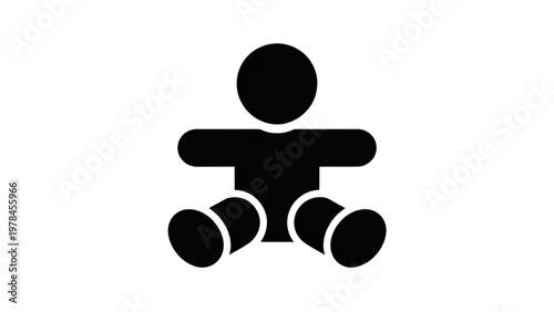 Simple black silhouette of a person pushing a stroller with two wheels Vector
