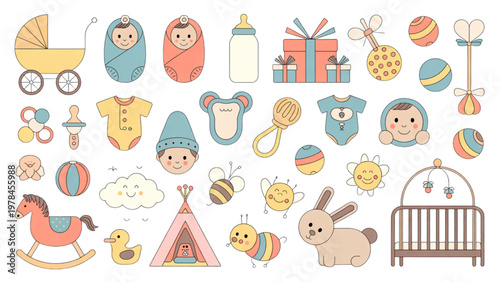 Colorful assortment of vintage-style kitchen and dining utensils and tools Vector