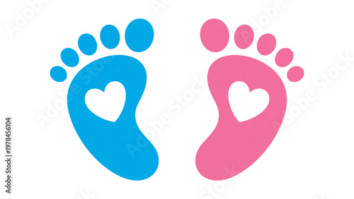 Pair of colorful baby footprints with heart shapes on a plain background Vector