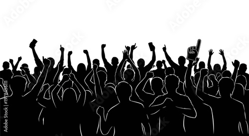 People cheering with raised hands.