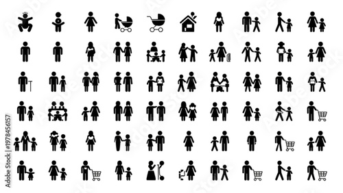 Diverse collection of stylized cartoon characters engaging in various activities Vector