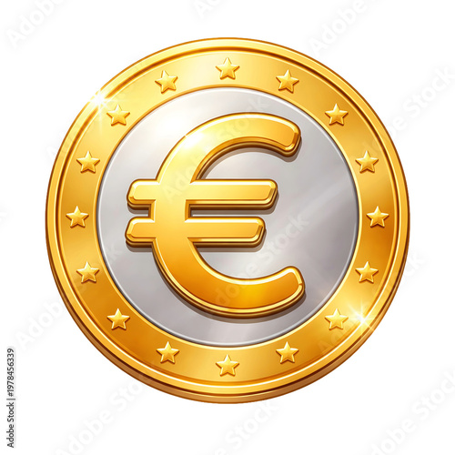 Euro Coin Gold Currency Symbol – Financial Money and Economy Concept Isolated on White Background