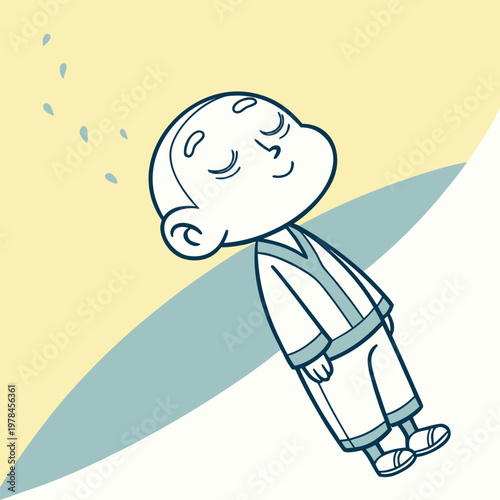 Peaceful young boy with eyes closed enjoying the sun and gentle breeze peaceful meditation happiness outdoors innocence illustration minimalist character daydream contemplation tranquility