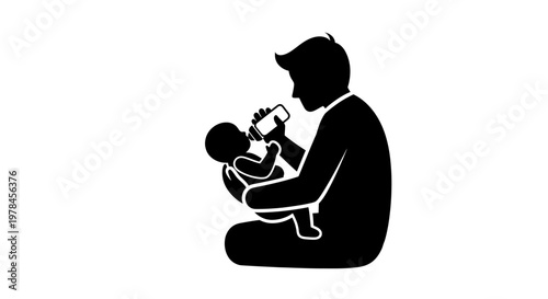 Father feeding baby with bottle.