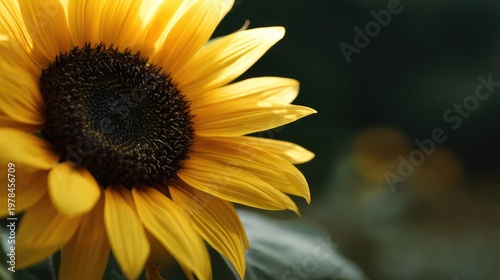Bright Yellow Sunflower Petal Close-Up with Dark Center Background