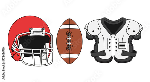 American football equipment illustration helmet ball and shoulder pads isolated