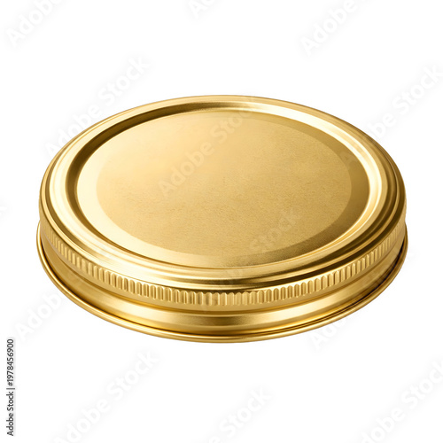 Golden Metal Lid Cap – Jar Container Top View Packaging Element Isolated on White Background