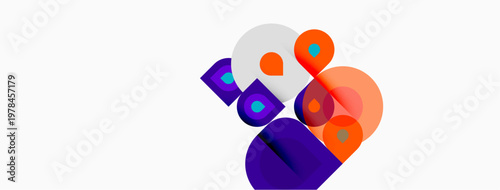 Abstract design featuring overlapping colorful circles, purple number eight. Modern, minimalist aesthetic. Bright hues create dynamic composition.