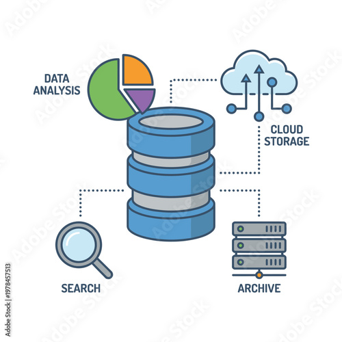 Data Storage and Analytics Icons Set