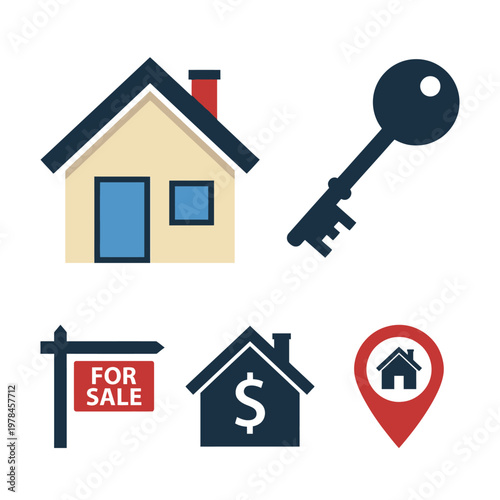 Real Estate Icons House Key and Sign