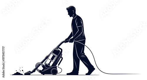 Man pushing vacuum cleaner machine.