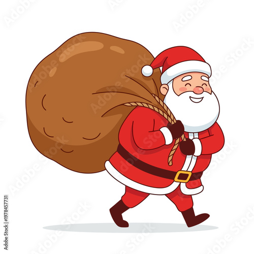 Santa Claus Carrying Gift Bag Illustration