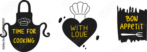 Time for cooking with love and bon appétit illustrations