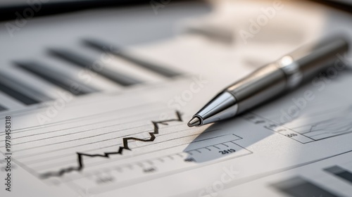 Business Growth Analysis with Graphs and Pen on Table Surface