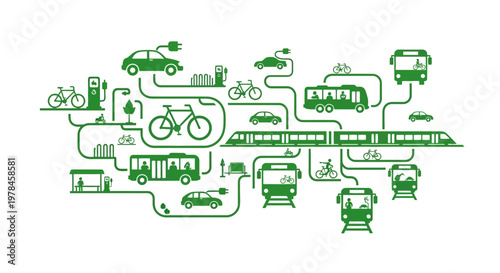 Transportation Vehicles and Infrastructure Icons.